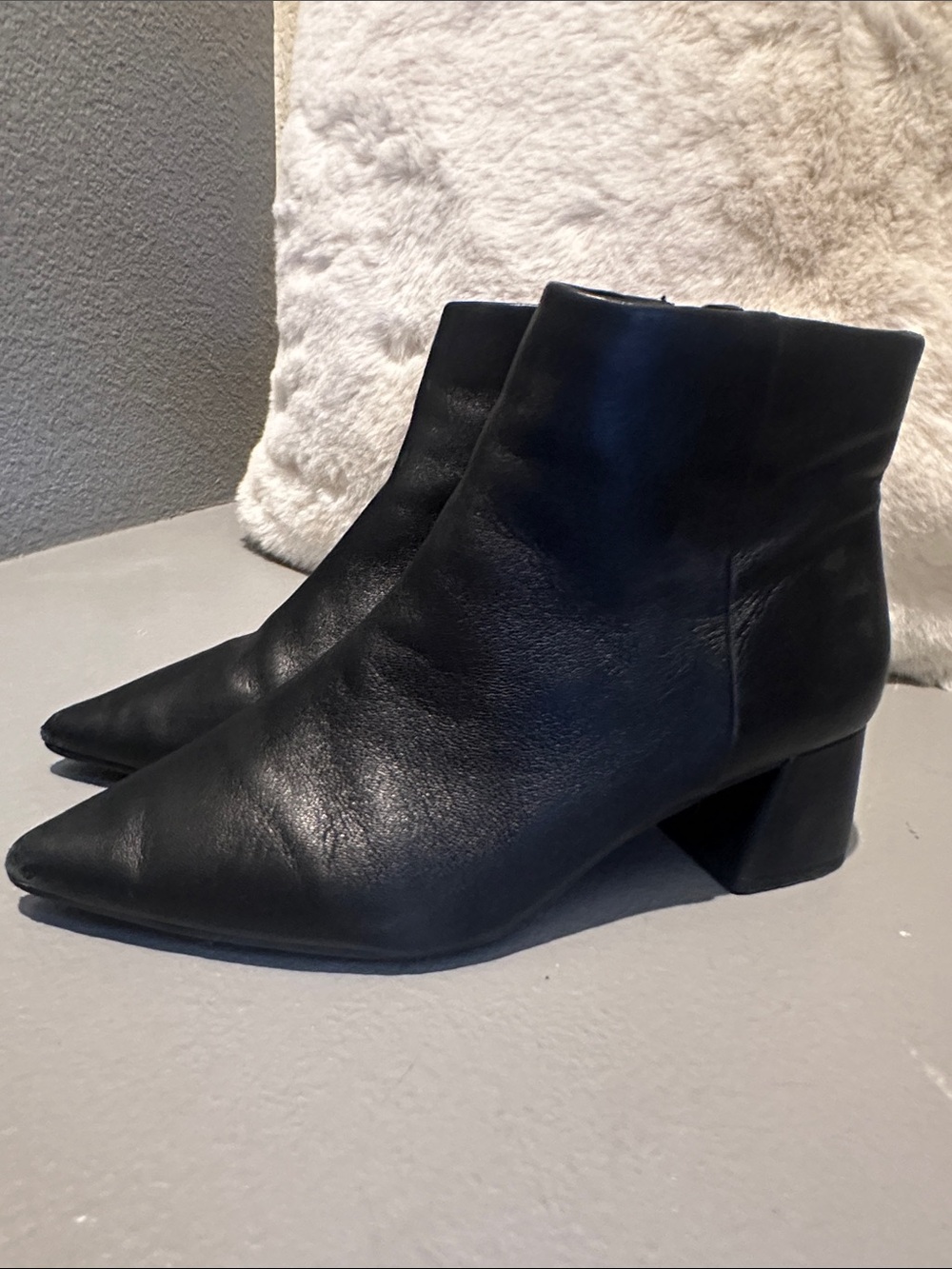 Black Leather Pointed Toe Ankle Boots